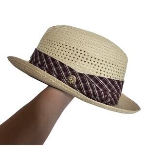 Beaver Brand Hats Straw Trilby Fedora Hat Milanette Weave Buffalo Nickel Plaid